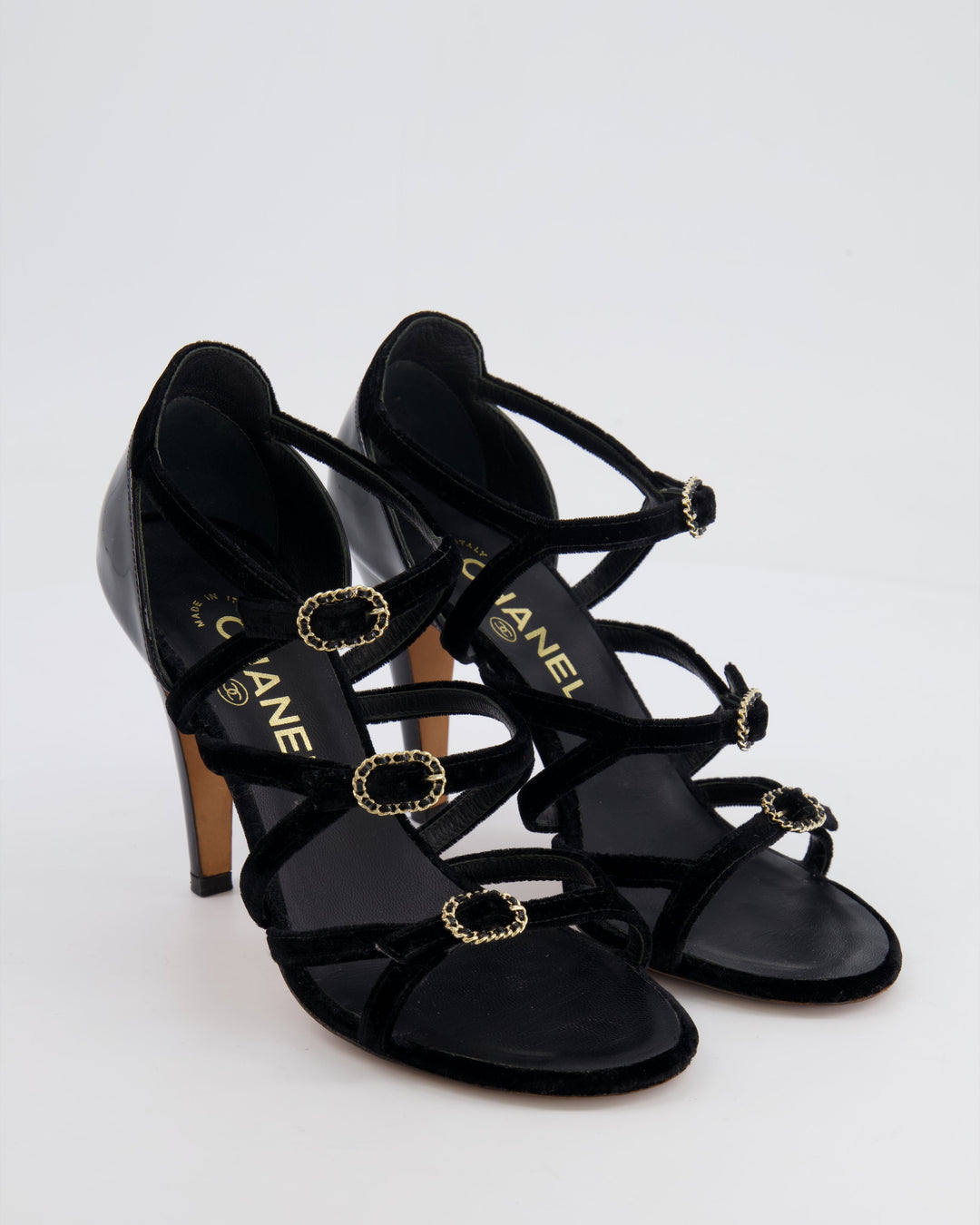 Top Quality Chanel Black Suede and Patent Heels with Gold CC Logo Detail Size EU 36.5