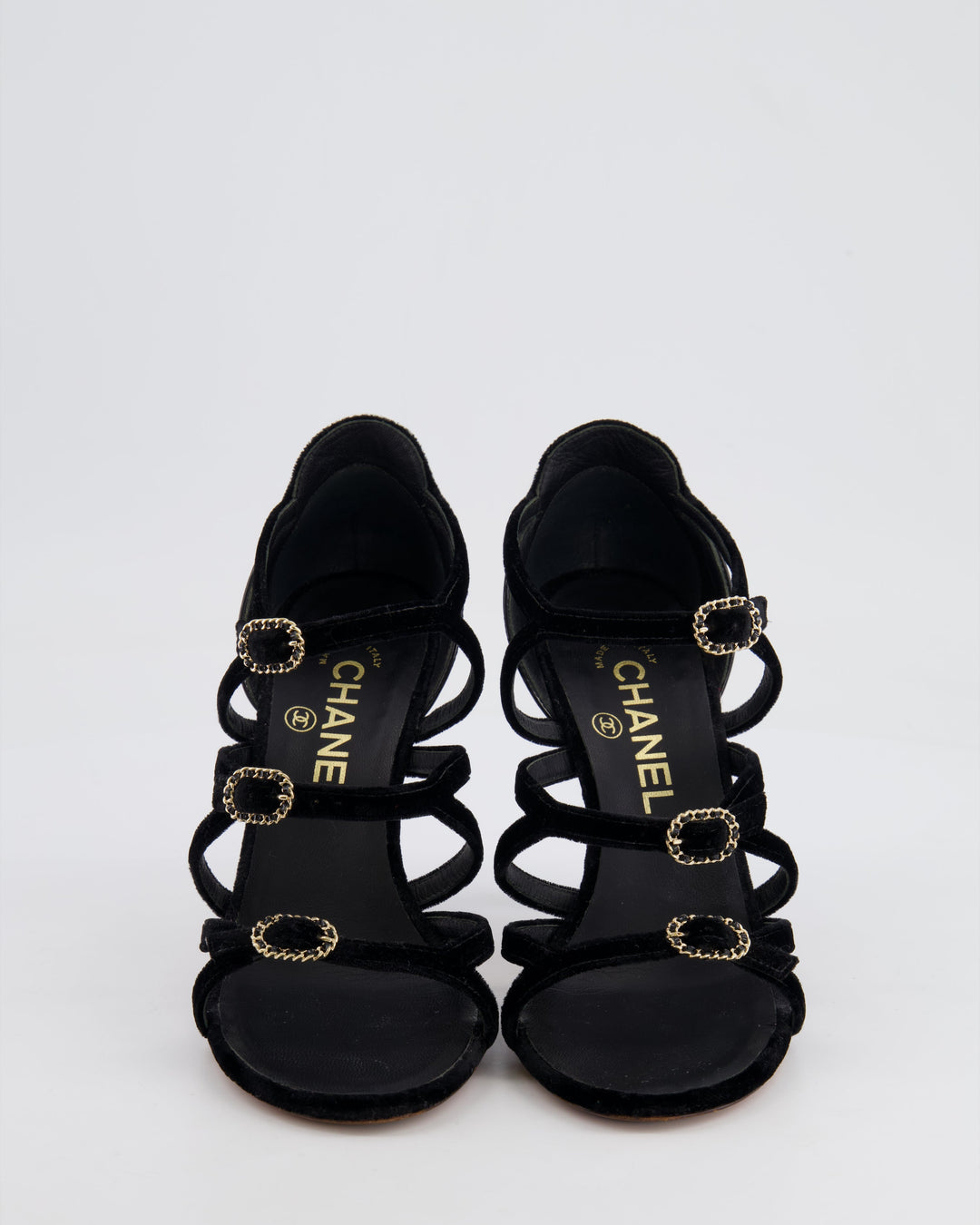 Top Quality Chanel Black Suede and Patent Heels with Gold CC Logo Detail Size EU 36.5