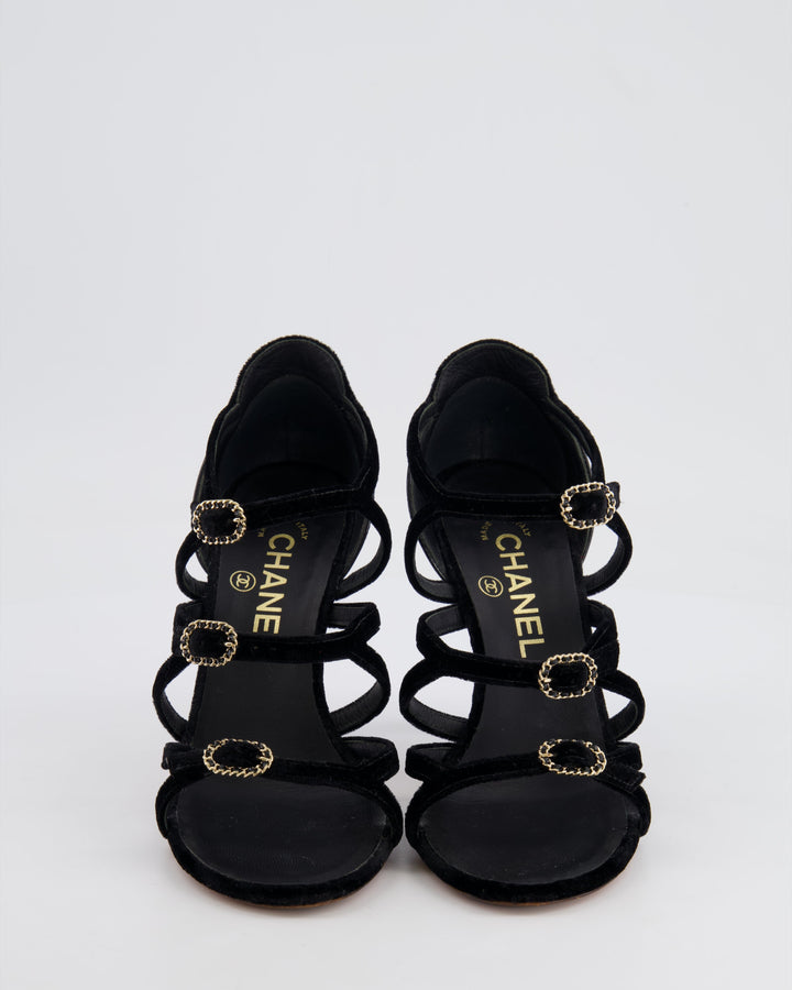 Top Quality Chanel Black Suede and Patent Heels with Gold CC Logo Detail Size EU 36.5