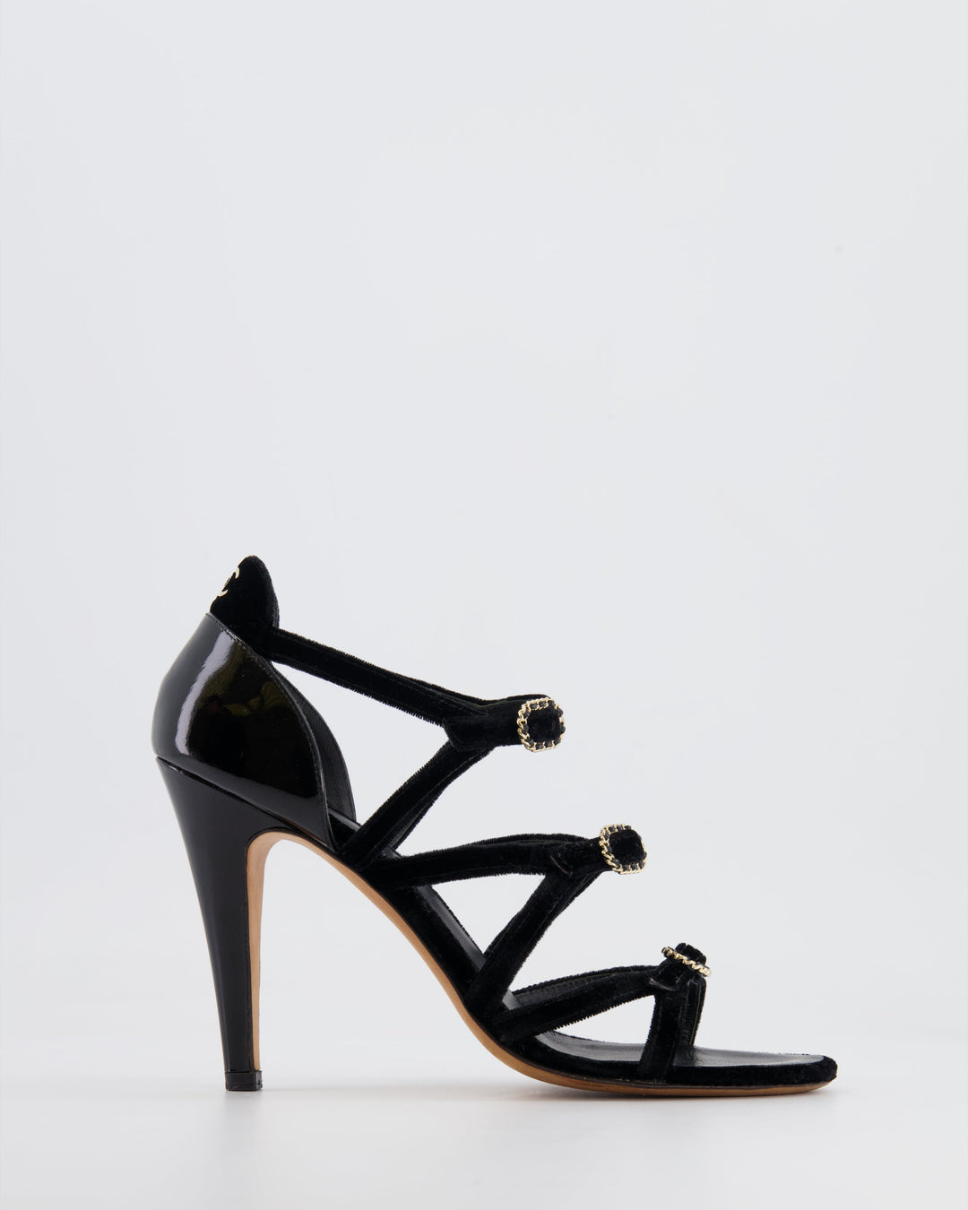 Top Quality Chanel Black Suede and Patent Heels with Gold CC Logo Detail Size EU 36.5
