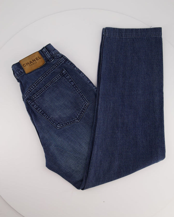 Top Quality Chanel Vintage 01/A Washed Blue Denim 3 Zip Jeans Size FR 38 (UK 10)