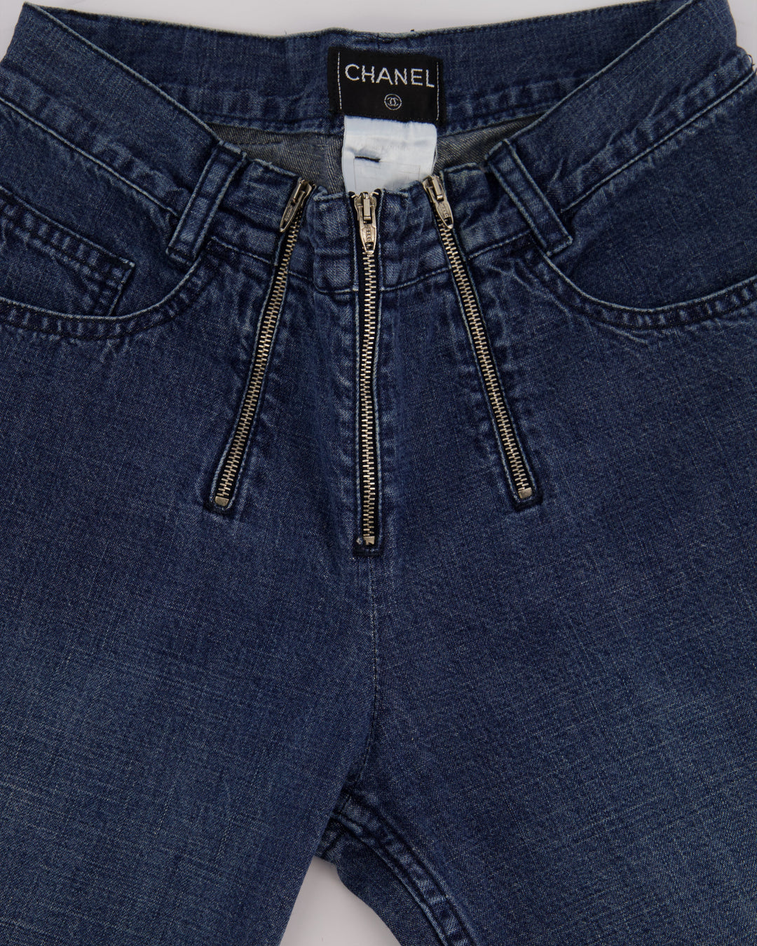 Top Quality Chanel Vintage 01/A Washed Blue Denim 3 Zip Jeans Size FR 38 (UK 10)