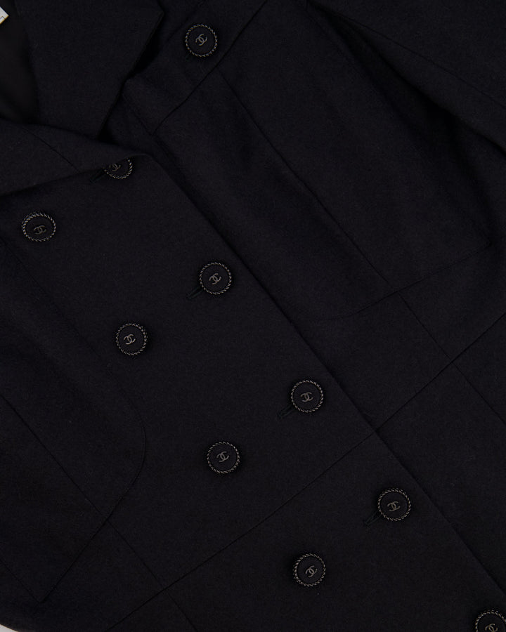 Top Quality Chanel Charcoal Wool Trench Coat with CC Logo Buttons Detailing Size FR 42 (UK 14)