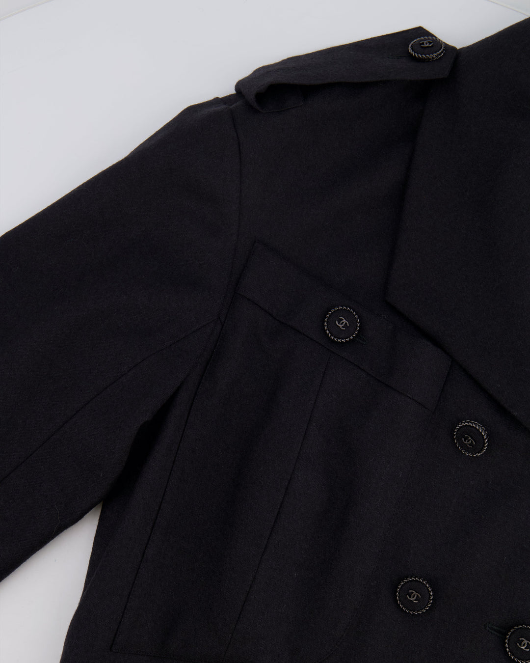 Top Quality Chanel Charcoal Wool Trench Coat with CC Logo Buttons Detailing Size FR 42 (UK 14)