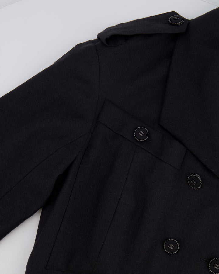 Top Quality Chanel Charcoal Wool Trench Coat with CC Logo Buttons Detailing Size FR 42 (UK 14)