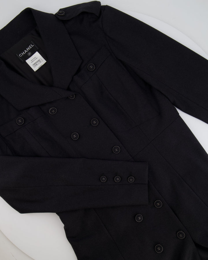 Top Quality Chanel Charcoal Wool Trench Coat with CC Logo Buttons Detailing Size FR 42 (UK 14)