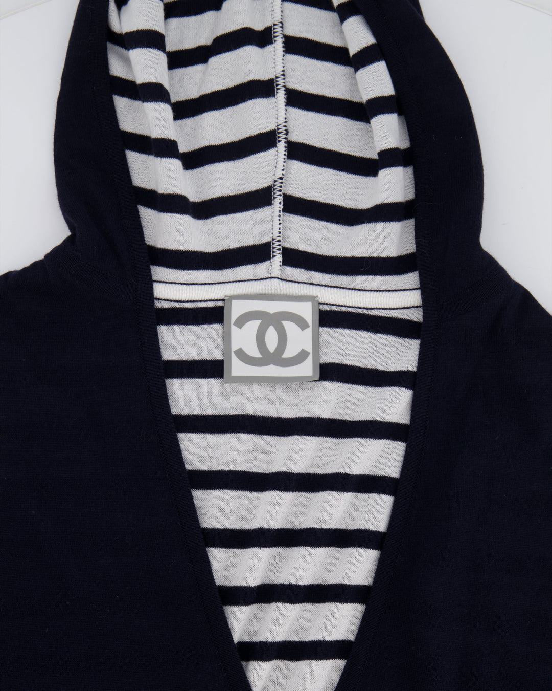 Top Quality Chanel 09P Navy and White Sleeveless Hoodie Top with Logo Details Size FR 42 (UK 14)