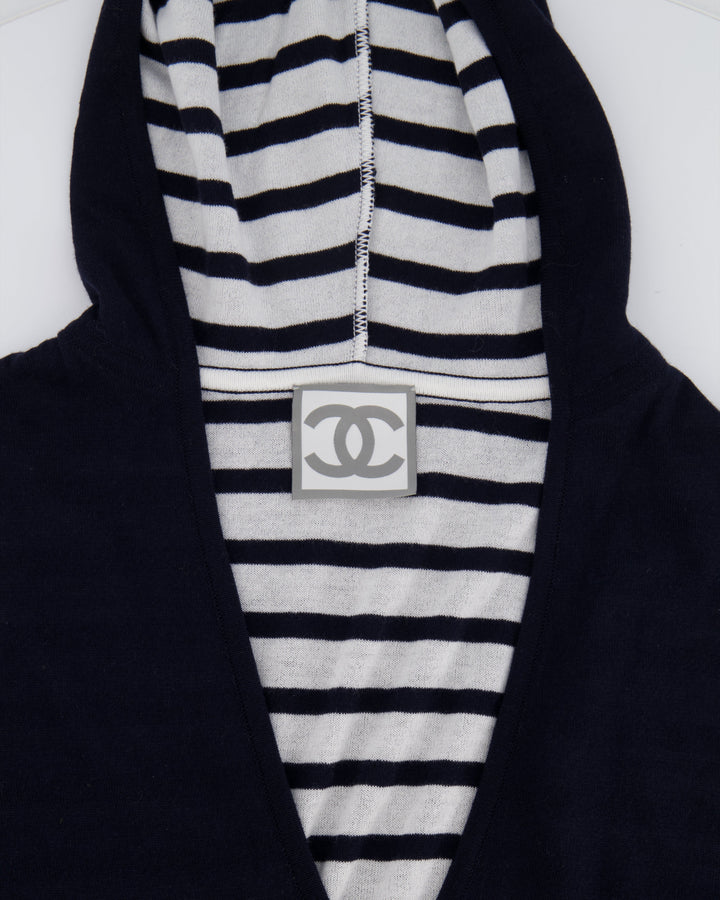 Top Quality Chanel 09P Navy and White Sleeveless Hoodie Top with Logo Details Size FR 42 (UK 14)