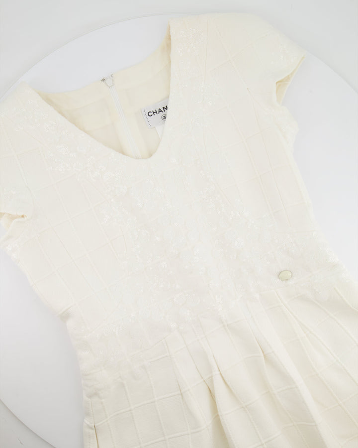 Top Quality Chanel White Mini Dress With Floral Sequin Detail Size FR 42 (UK 14)