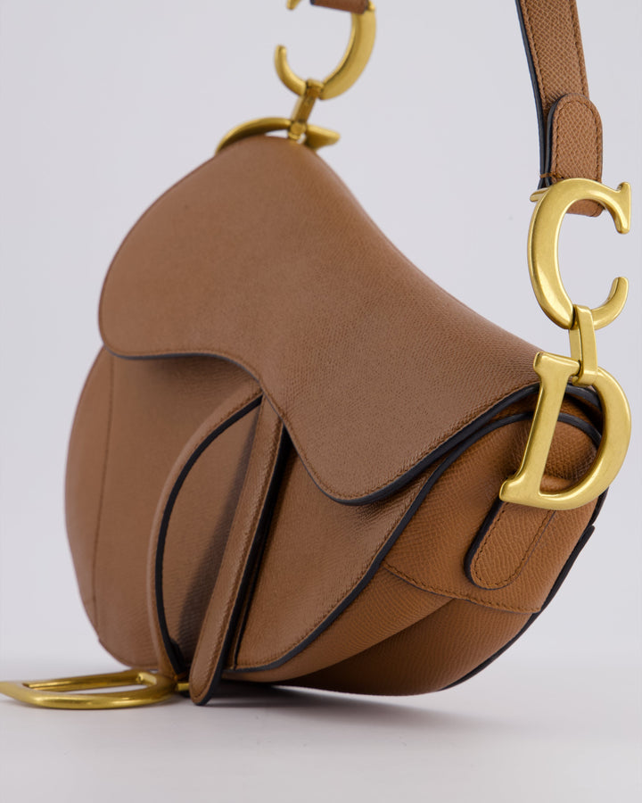 *FIRE PRICE* Christian Top quality Dior Brown Saddle Bag in Grained Calfskin Leather with Antique Gold Hardware