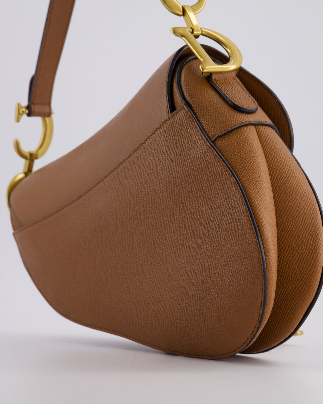 *FIRE PRICE* Christian Dior Brown Saddle Bag in Grained Calfskin Leather with Antique Gold Hardware