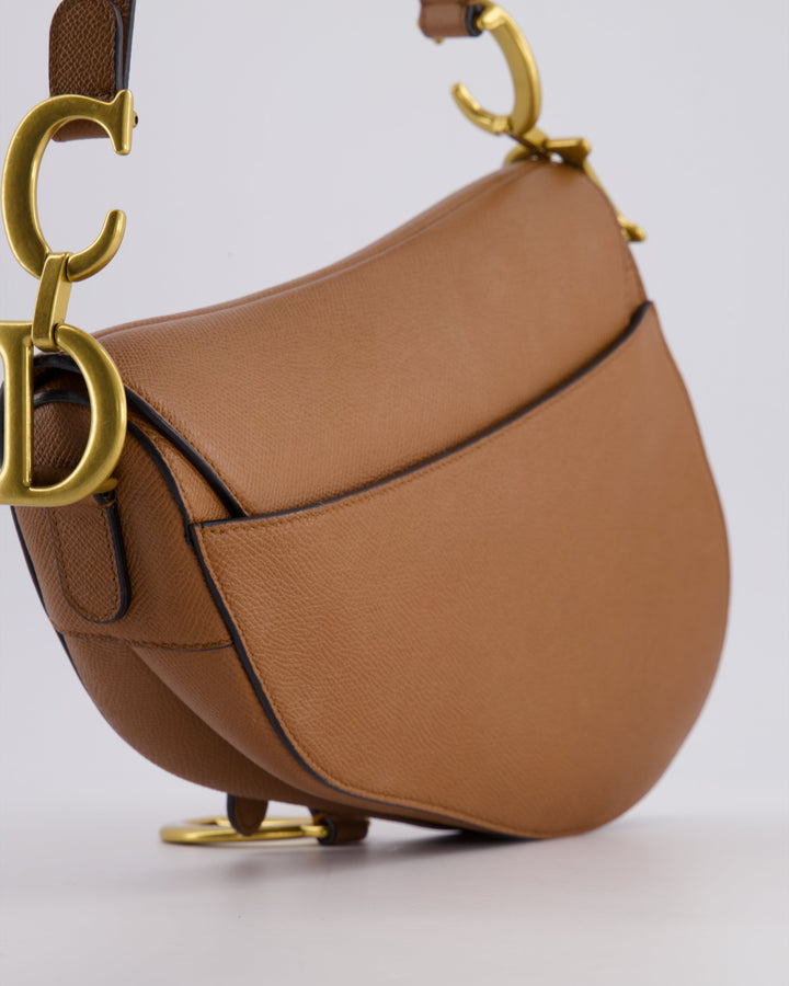 *FIRE PRICE* Christian Top quality Dior Brown Saddle Bag in Grained Calfskin Leather with Antique Gold Hardware