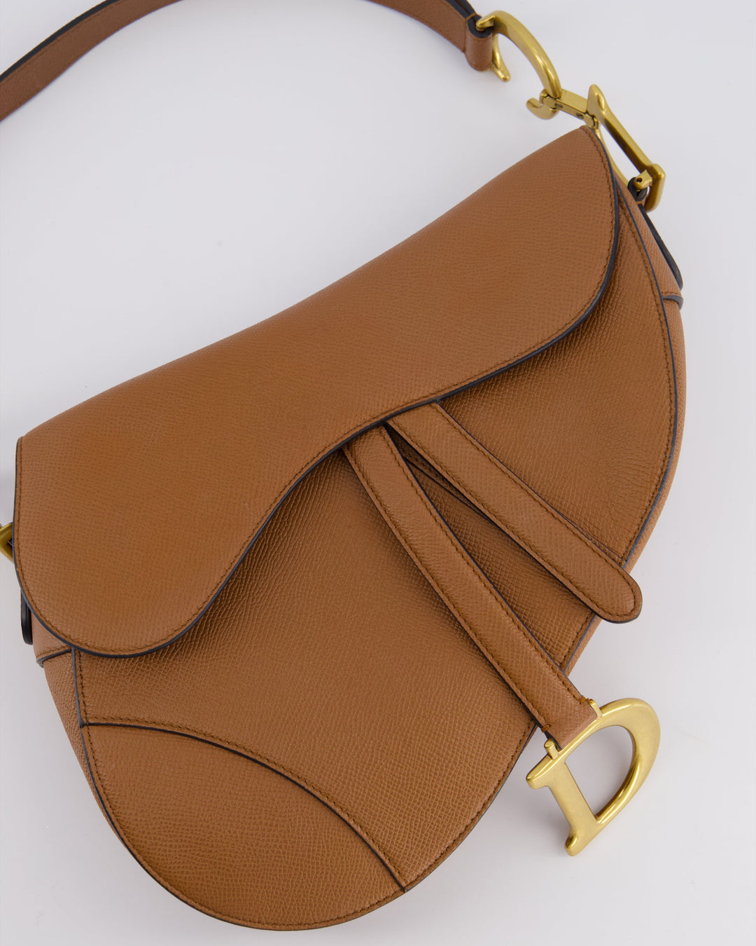 *FIRE PRICE* Christian Top quality Dior Brown Saddle Bag in Grained Calfskin Leather with Antique Gold Hardware