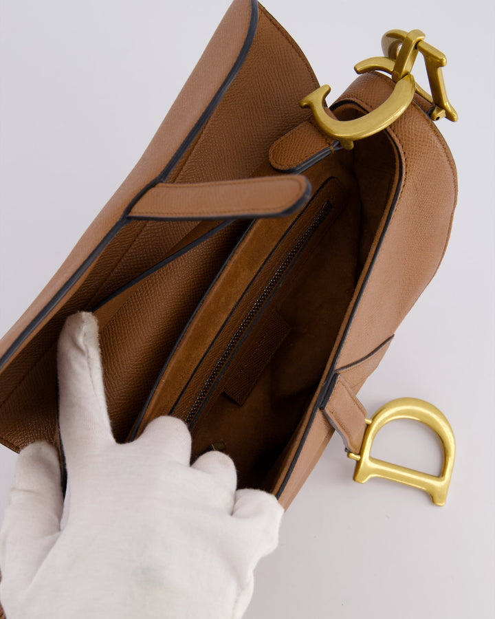 *FIRE PRICE* Christian Top quality Dior Brown Saddle Bag in Grained Calfskin Leather with Antique Gold Hardware