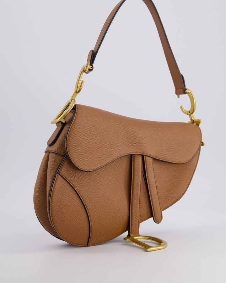*FIRE PRICE* Christian Top quality Dior Brown Saddle Bag in Grained Calfskin Leather with Antique Gold Hardware