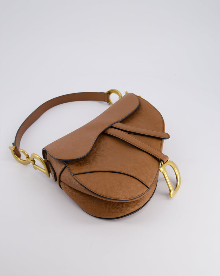 *FIRE PRICE* Christian Top quality Dior Brown Saddle Bag in Grained Calfskin Leather with Antique Gold Hardware