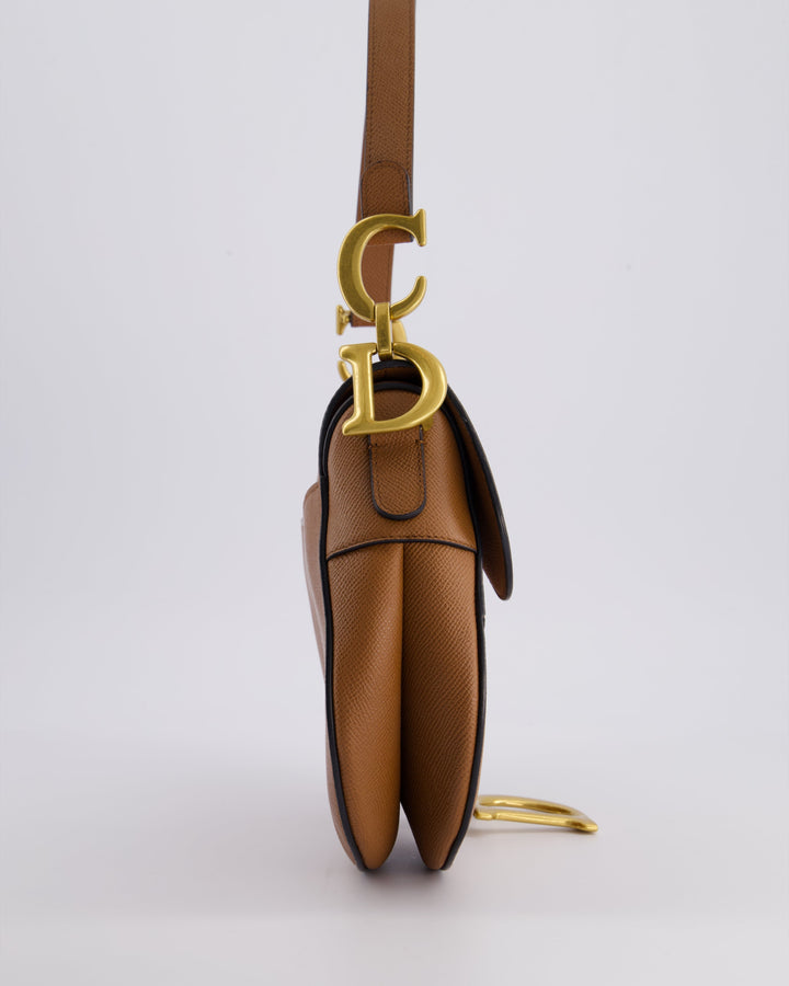 *FIRE PRICE* Christian Top quality Dior Brown Saddle Bag in Grained Calfskin Leather with Antique Gold Hardware