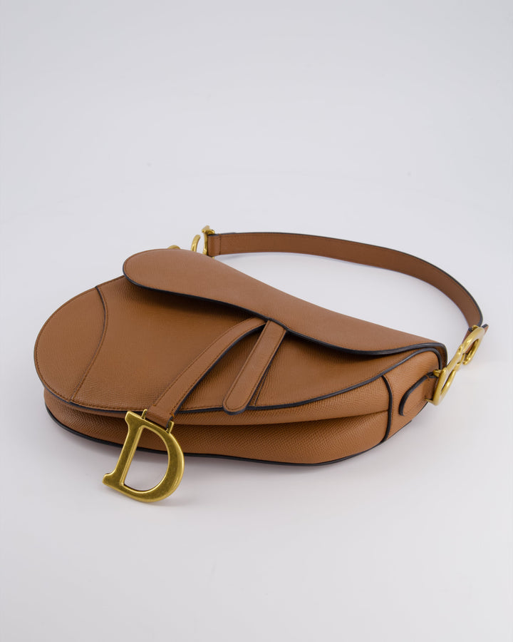 *FIRE PRICE* Christian Top quality Dior Brown Saddle Bag in Grained Calfskin Leather with Antique Gold Hardware
