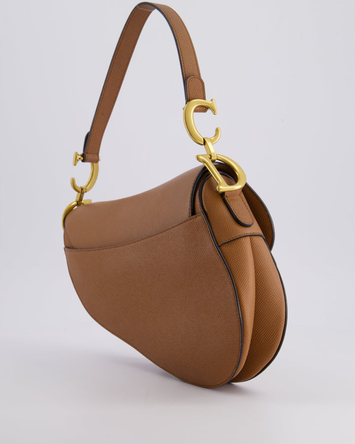 *FIRE PRICE* Christian Top quality Dior Brown Saddle Bag in Grained Calfskin Leather with Antique Gold Hardware