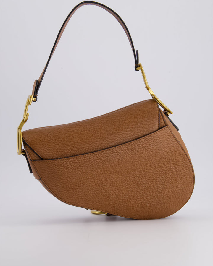 *FIRE PRICE* Christian Top quality Dior Brown Saddle Bag in Grained Calfskin Leather with Antique Gold Hardware