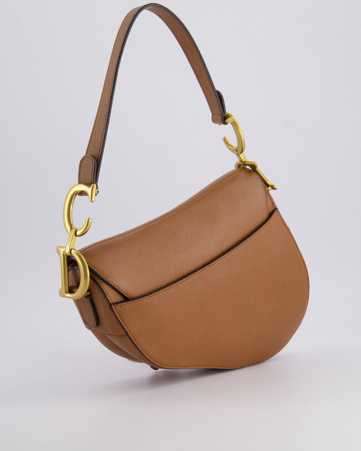 *FIRE PRICE* Christian Top quality Dior Brown Saddle Bag in Grained Calfskin Leather with Antique Gold Hardware