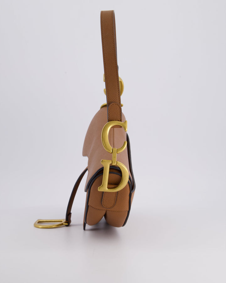 *FIRE PRICE* Christian Top quality Dior Brown Saddle Bag in Grained Calfskin Leather with Antique Gold Hardware