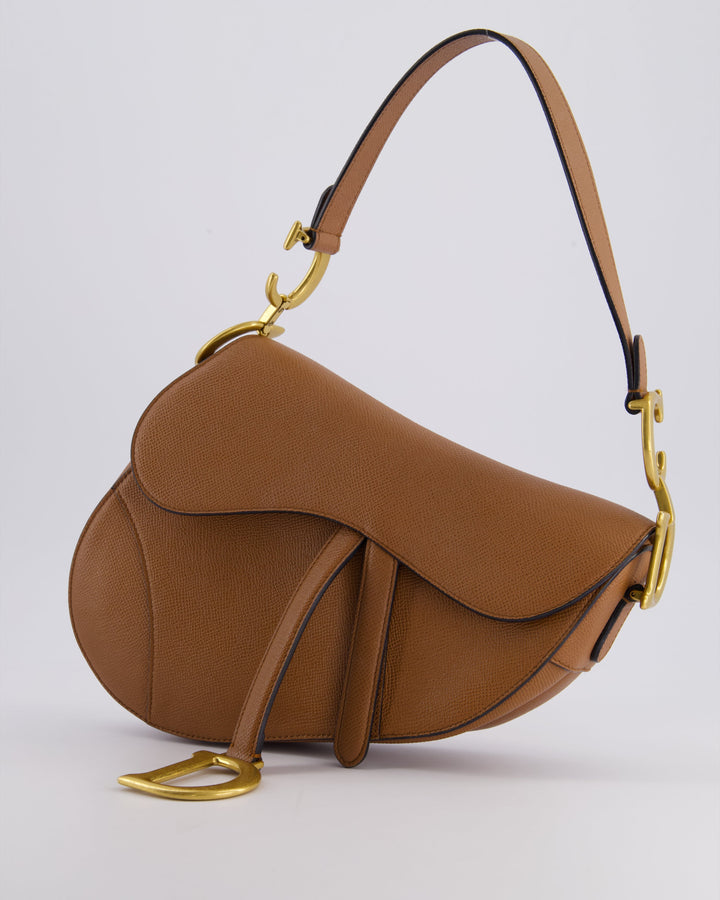 *FIRE PRICE* Christian Top quality Dior Brown Saddle Bag in Grained Calfskin Leather with Antique Gold Hardware
