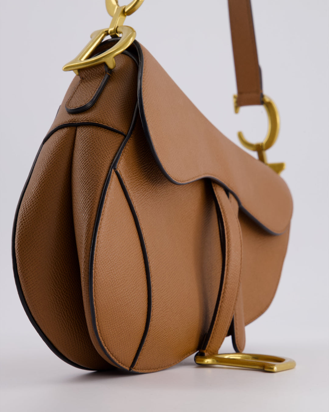 *FIRE PRICE* Christian Top quality Dior Brown Saddle Bag in Grained Calfskin Leather with Antique Gold Hardware