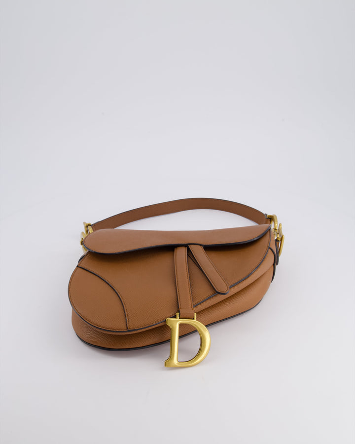 *FIRE PRICE* Christian Top quality Dior Brown Saddle Bag in Grained Calfskin Leather with Antique Gold Hardware