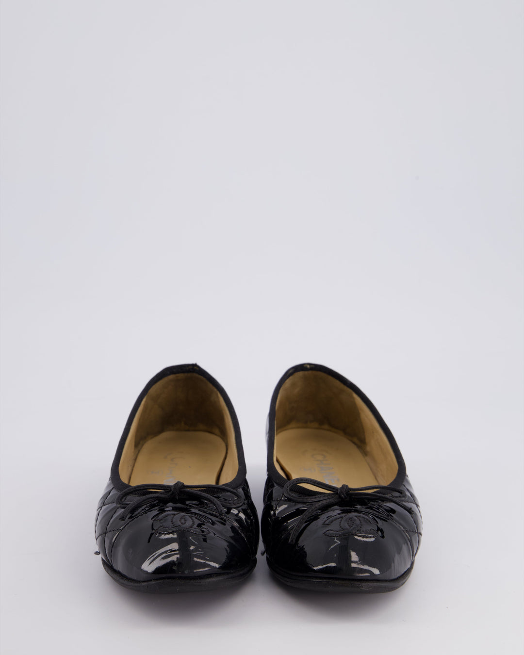 Top Quality Chanel Black Patent Quilted Ballet Flats with CC Logo Size EU 37C