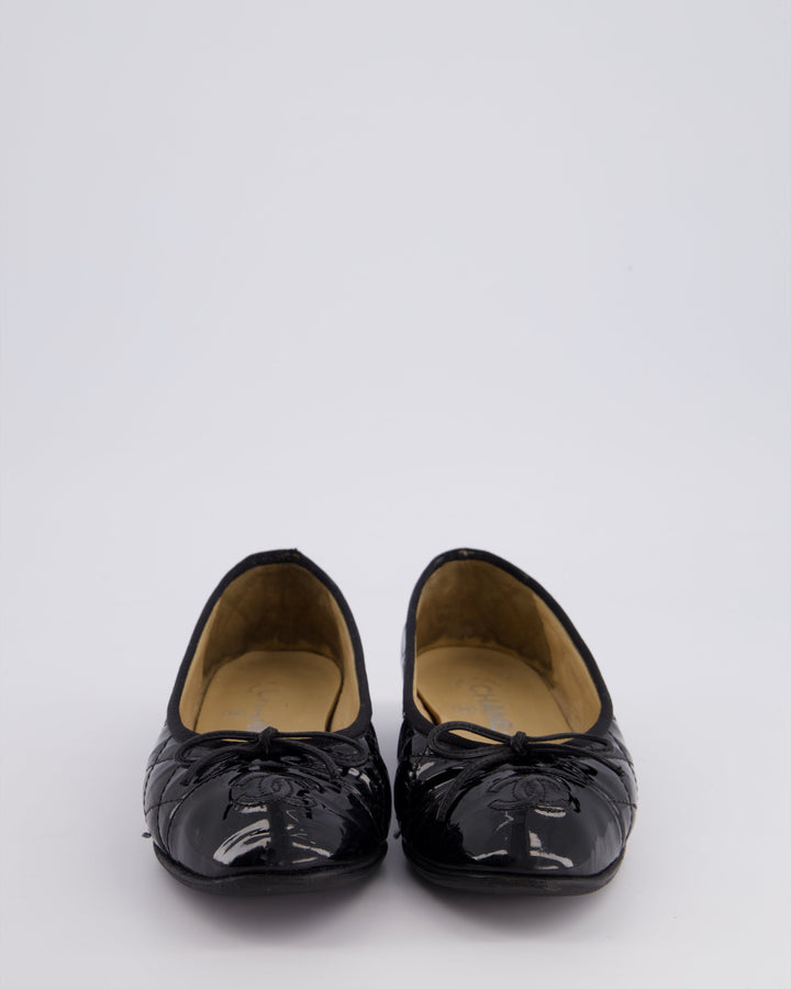 Top Quality Chanel Black Patent Quilted Ballet Flats with CC Logo Size EU 37C