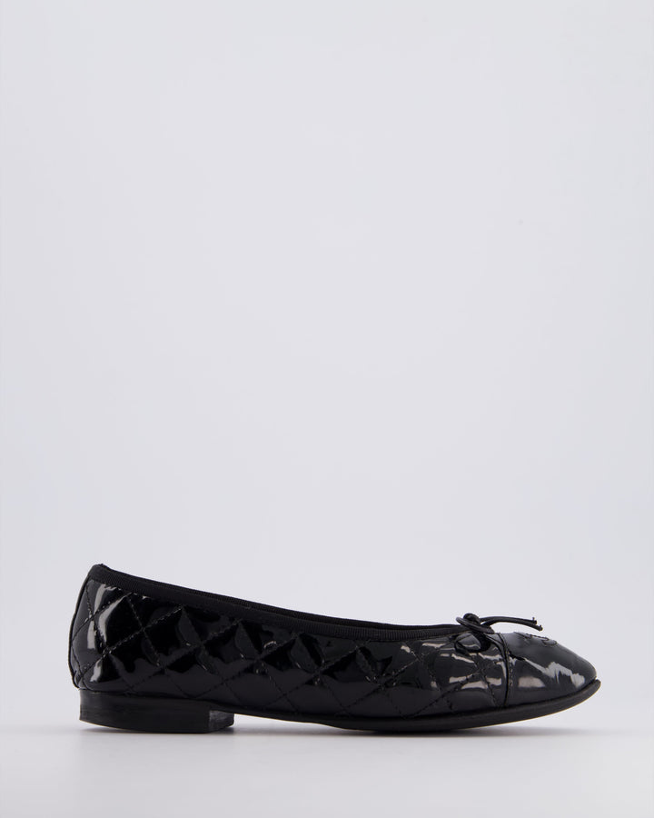 Top Quality Chanel Black Patent Quilted Ballet Flats with CC Logo Size EU 37C