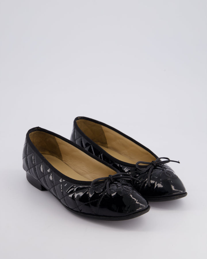 Top Quality Chanel Black Patent Quilted Ballet Flats with CC Logo Size EU 37C