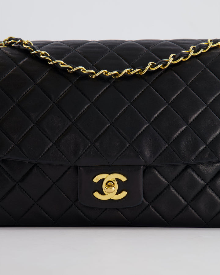 Top Quality Chanel Vintage Black Medium Classic Single Flap Bag in Lambskin Leather with 24K Gold Hardware