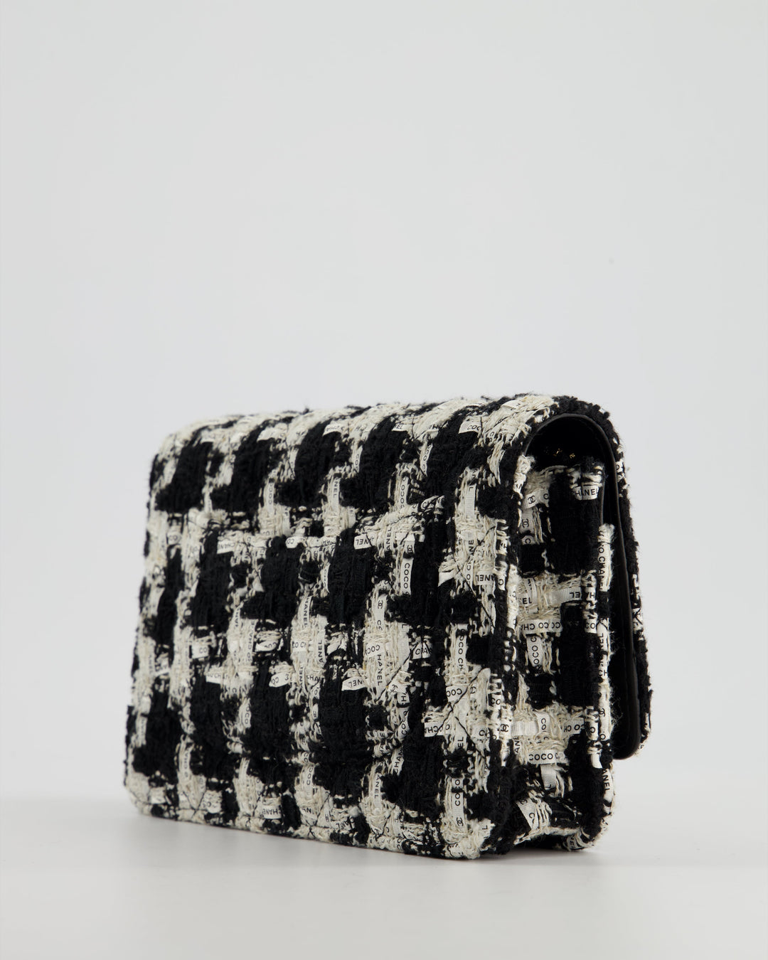 *HOT* Top Quality Chanel Black & White Houndstooth Wallet on Chain Bag in Tweed with Champagne Gold Hardware
