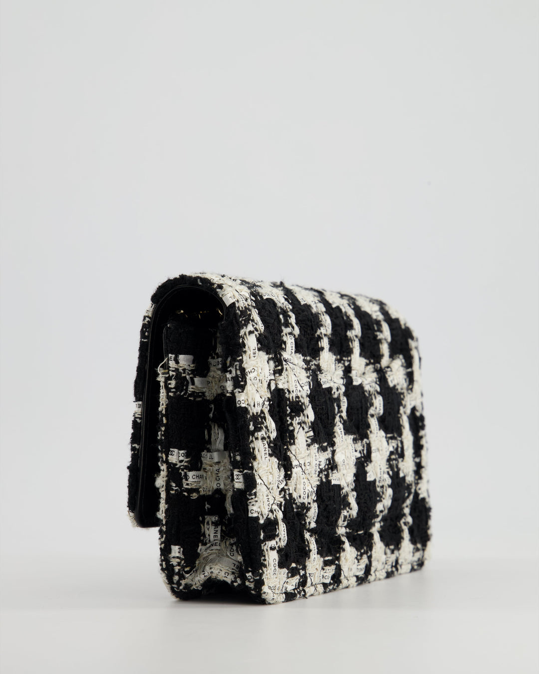 *HOT* Top Quality Chanel Black & White Houndstooth Wallet on Chain Bag in Tweed with Champagne Gold Hardware