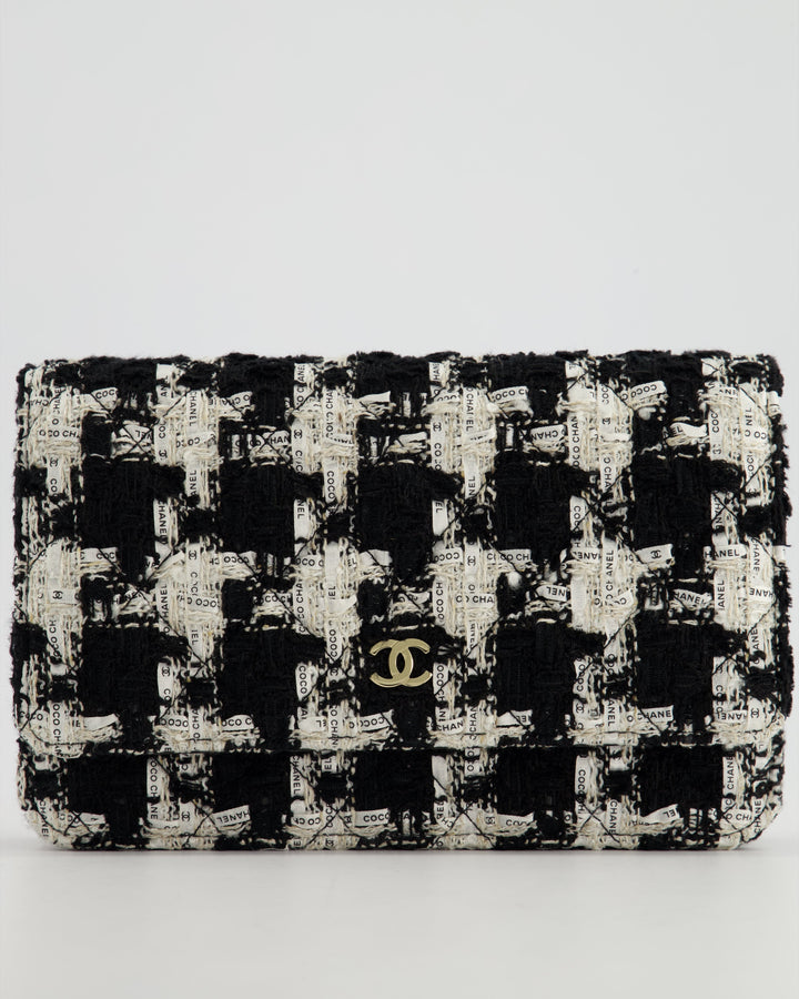 *HOT* Top Quality Chanel Black & White Houndstooth Wallet on Chain Bag in Tweed with Champagne Gold Hardware