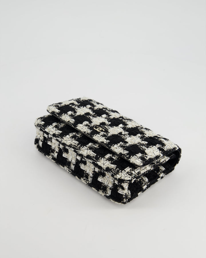 *HOT* Top Quality Chanel Black & White Houndstooth Wallet on Chain Bag in Tweed with Champagne Gold Hardware