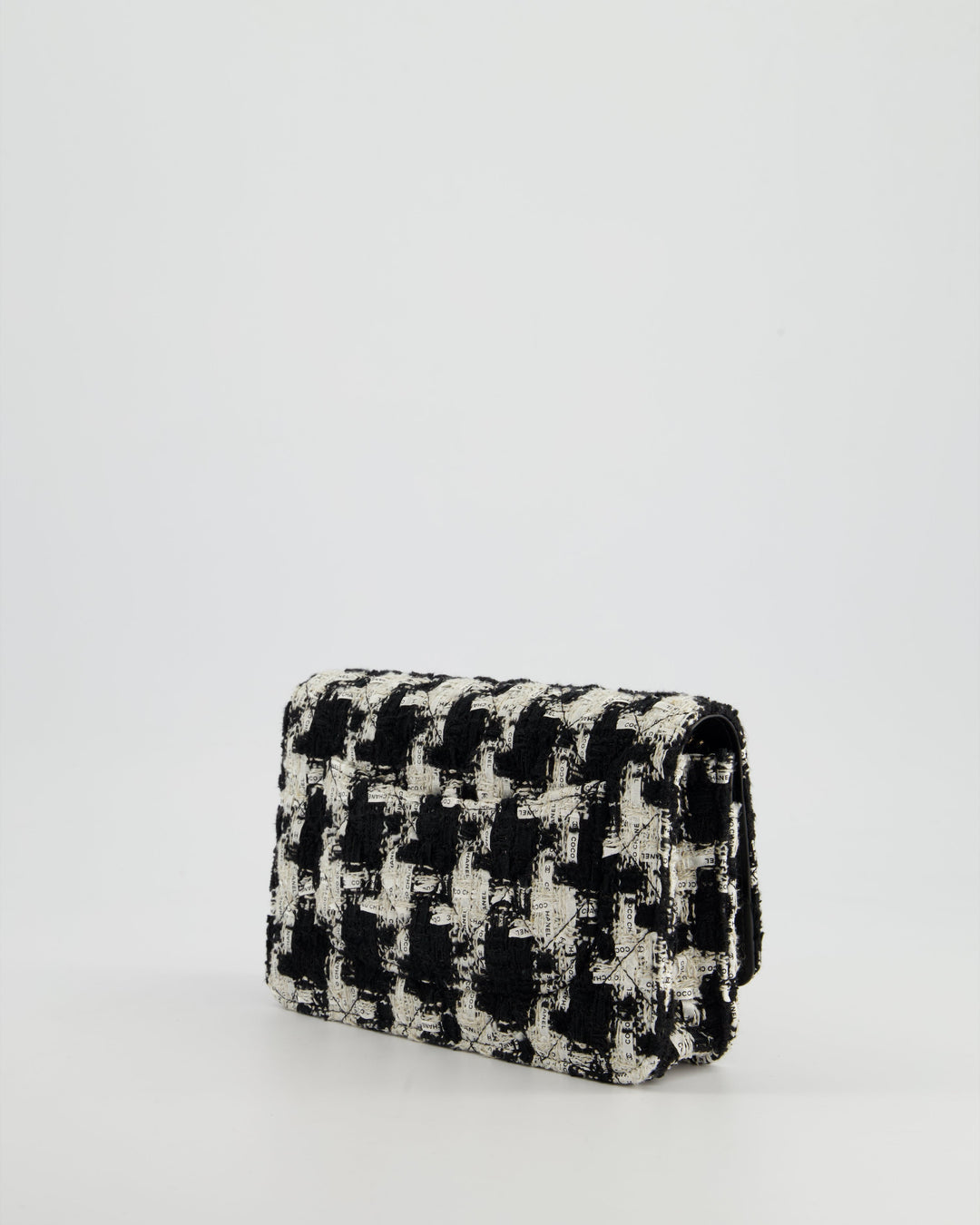 *HOT* Top Quality Chanel Black & White Houndstooth Wallet on Chain Bag in Tweed with Champagne Gold Hardware