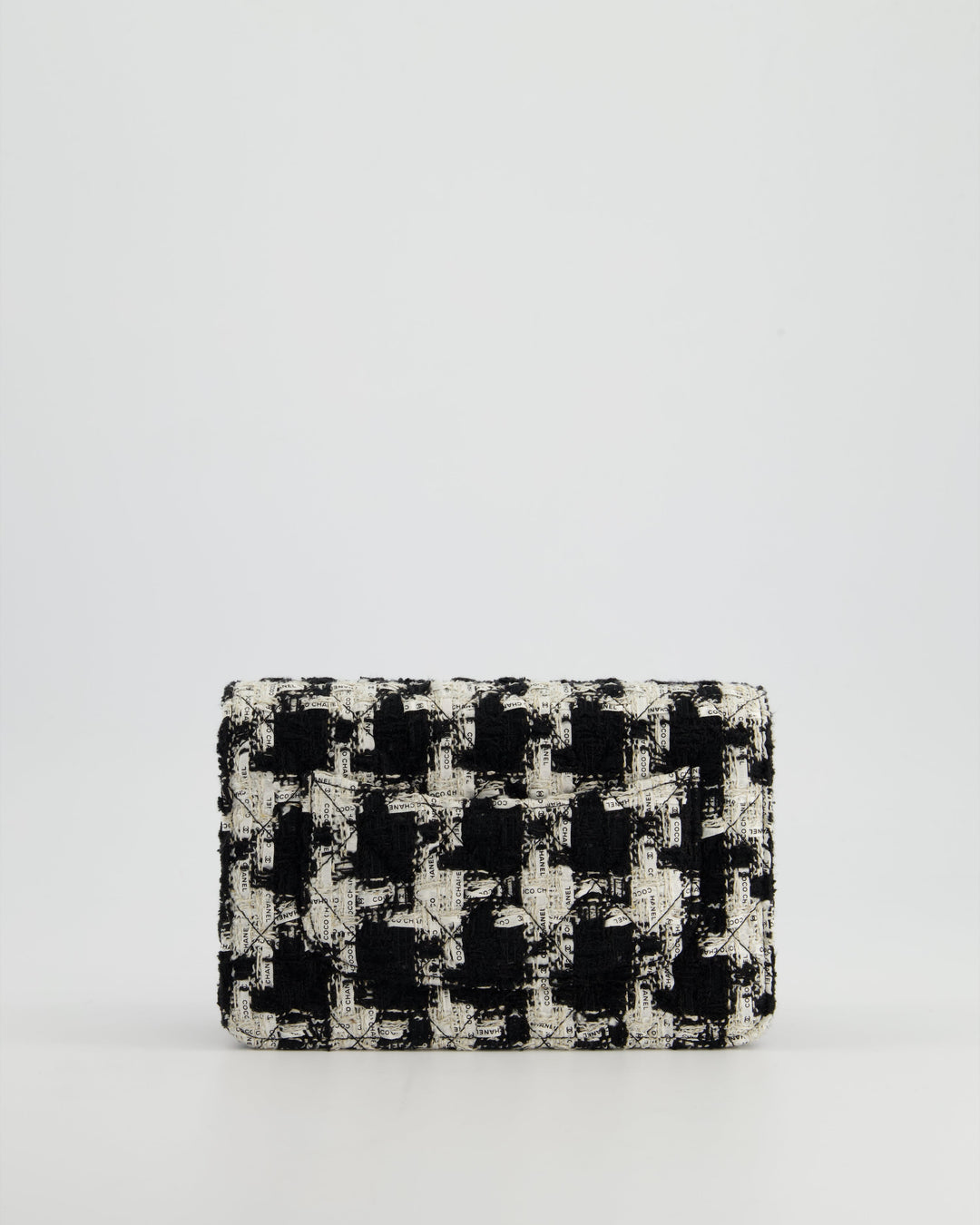 *HOT* Top Quality Chanel Black & White Houndstooth Wallet on Chain Bag in Tweed with Champagne Gold Hardware