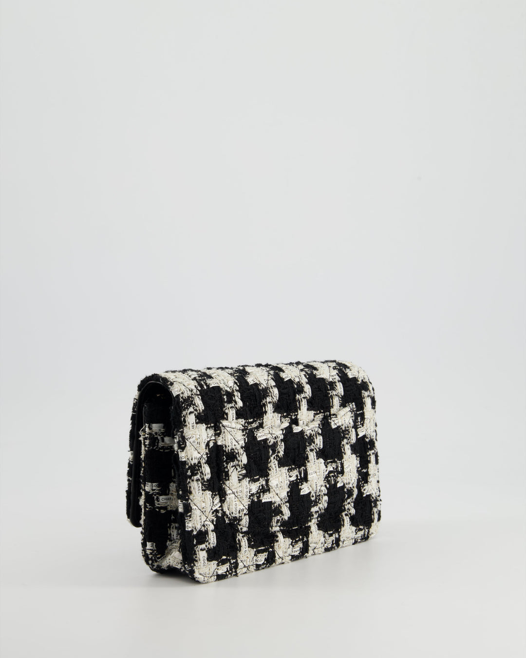 *HOT* Top Quality Chanel Black & White Houndstooth Wallet on Chain Bag in Tweed with Champagne Gold Hardware