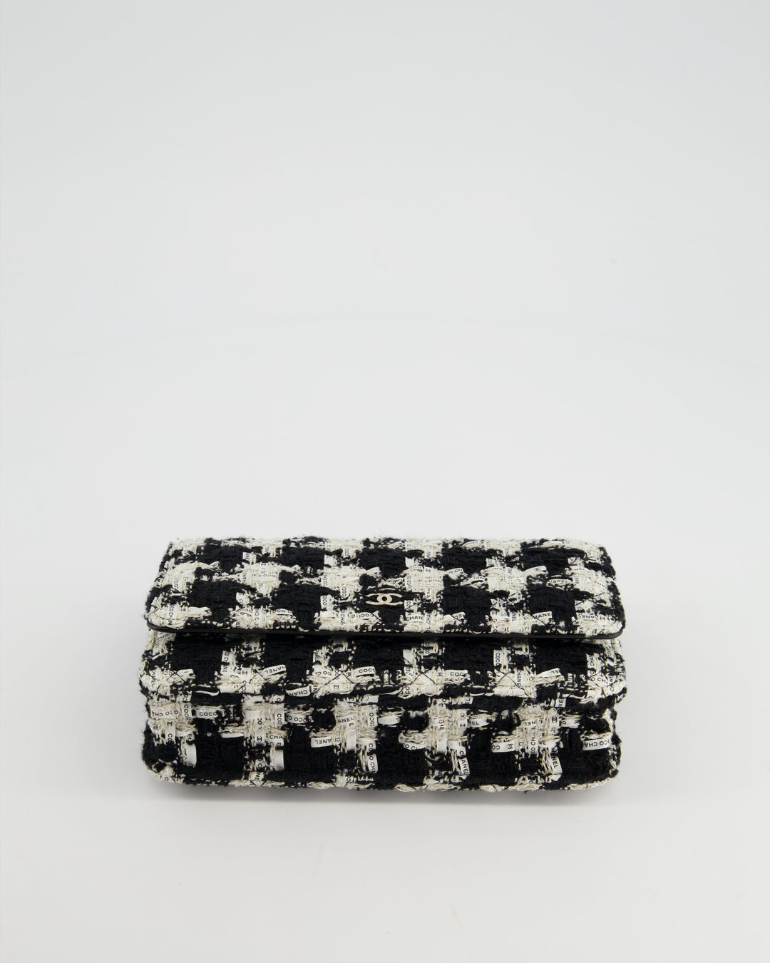 *HOT* Top Quality Chanel Black & White Houndstooth Wallet on Chain Bag in Tweed with Champagne Gold Hardware