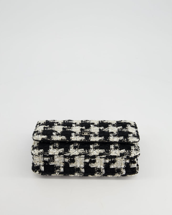 *HOT* Top Quality Chanel Black & White Houndstooth Wallet on Chain Bag in Tweed with Champagne Gold Hardware