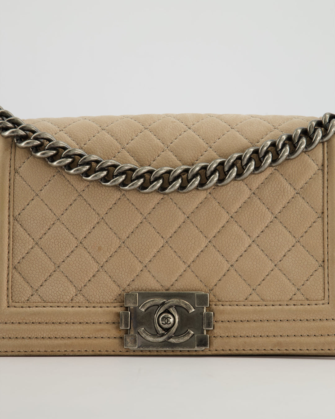 *FIRE PRICE* Chanel Medium Beige Boy Bag in Nubuck Leather with Ruthenium Hardware