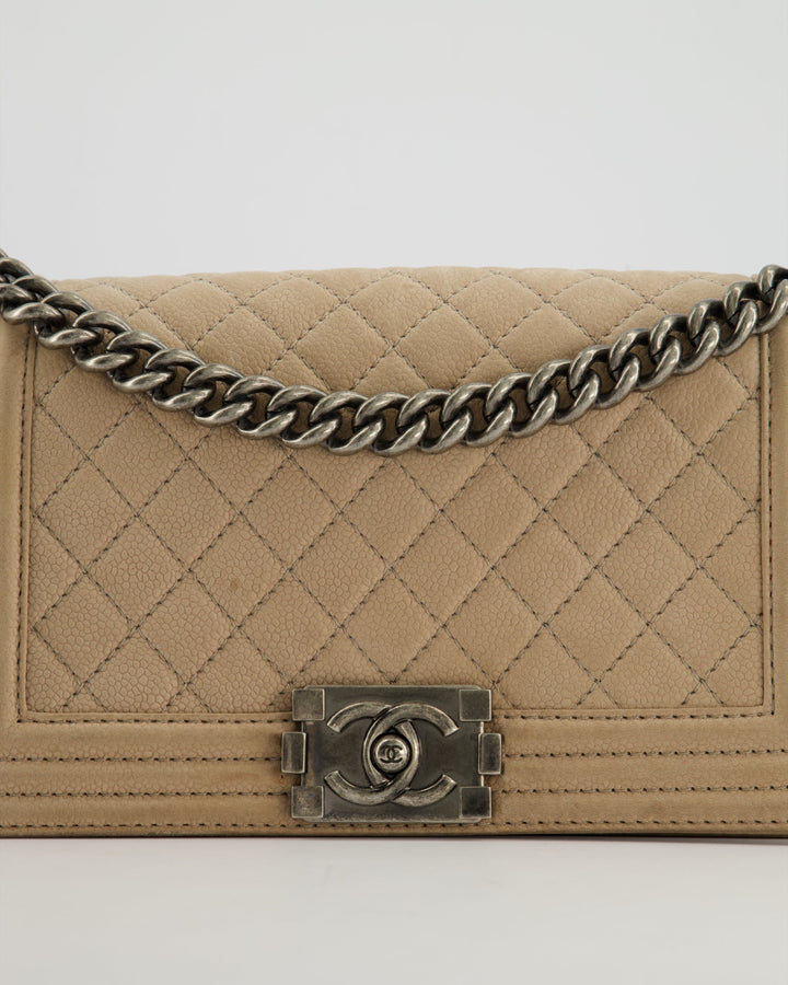 *FIRE PRICE* Chanel Medium Beige Boy Bag in Nubuck Leather with Ruthenium Hardware