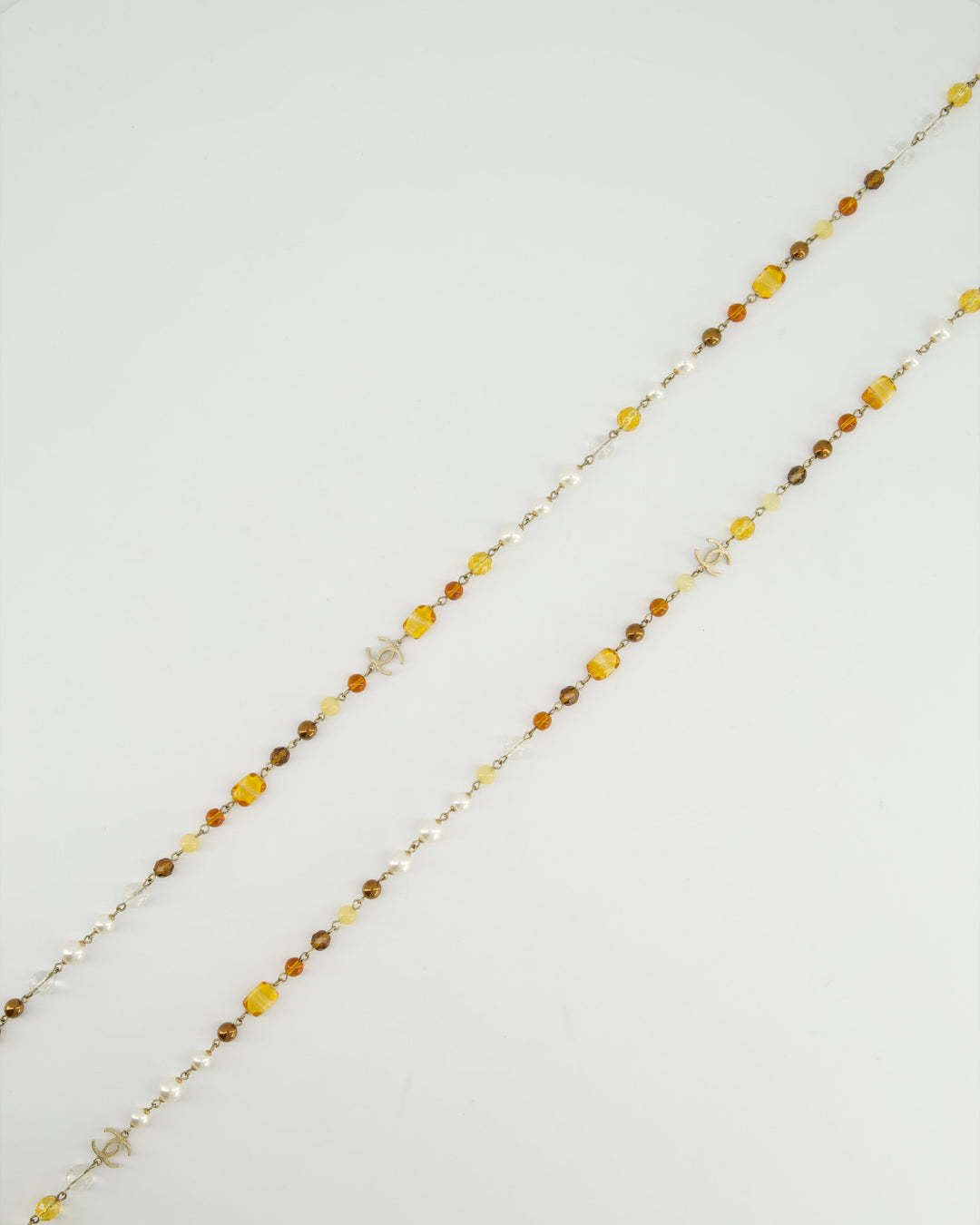 *HOT* Top Quality Chanel Brown Glass Pearls and Gold CC Logo Necklace