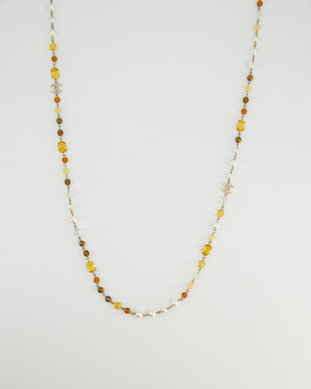 *HOT* Top Quality Chanel Brown Glass Pearls and Gold CC Logo Necklace