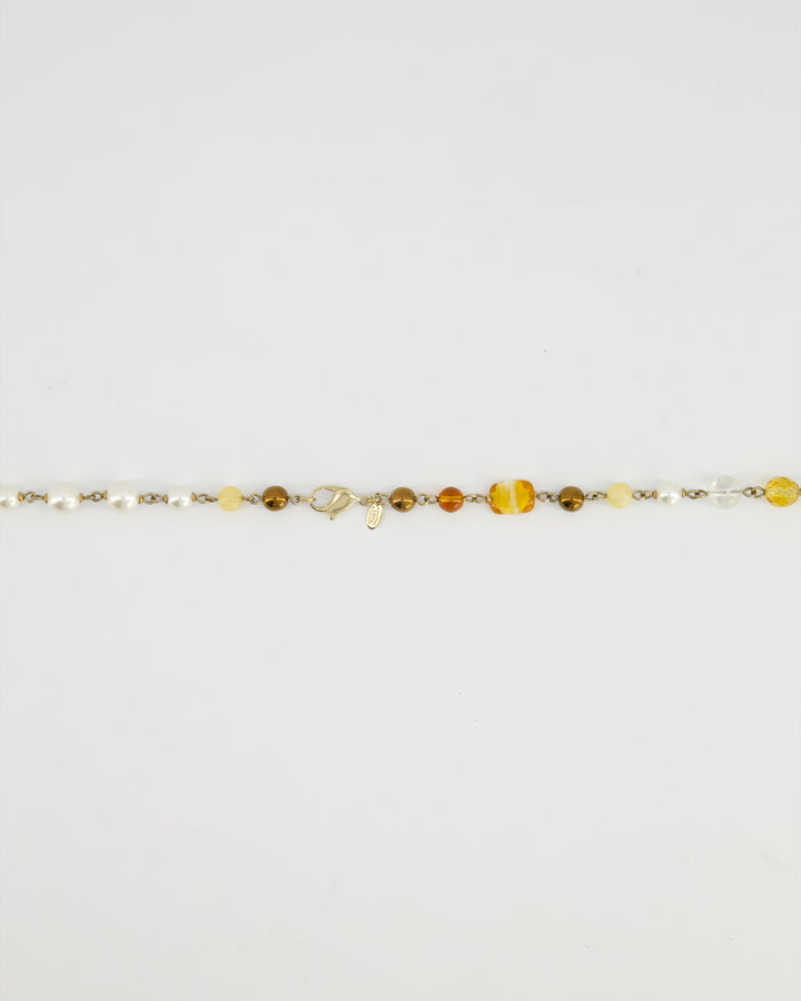 *HOT* Top Quality Chanel Brown Glass Pearls and Gold CC Logo Necklace