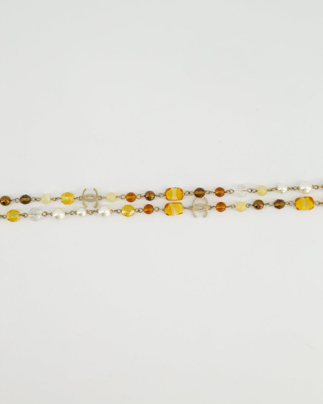 *HOT* Top Quality Chanel Brown Glass Pearls and Gold CC Logo Necklace