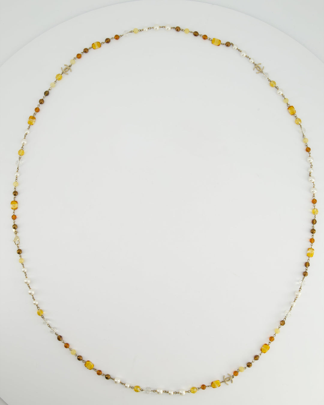 *HOT* Top Quality Chanel Brown Glass Pearls and Gold CC Logo Necklace